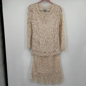 Silken Poetry 100% Silk Hand Crafted Beaded Lace 2 Piece Skirt Set Ivory Small